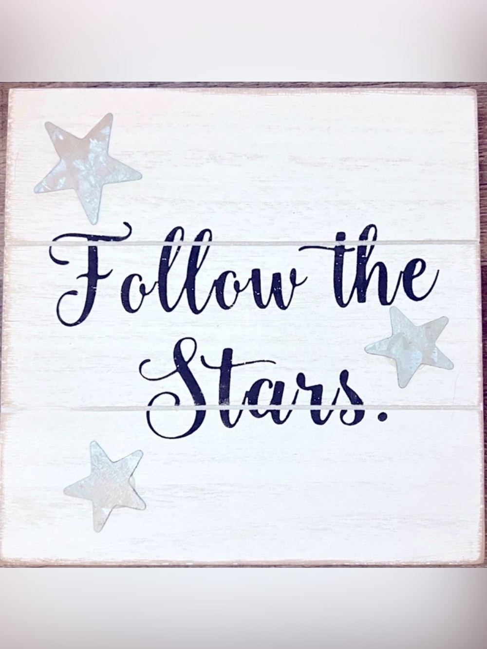 💞 New Follow the Stars Off-White, Black, & Silver Wooden Block Sign Wall Decor